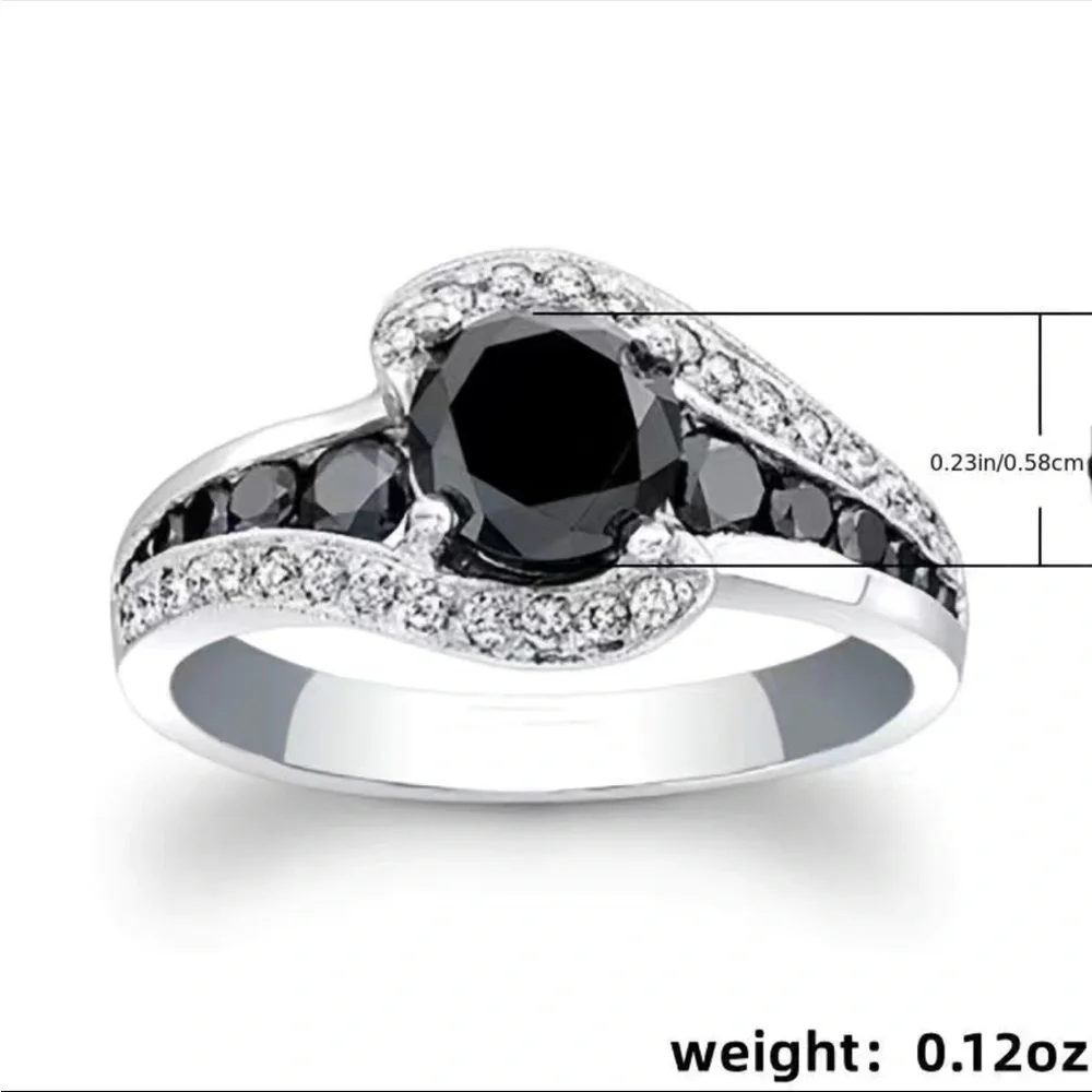 New 925 Silver Dazzling Black Sapphire Delicate Top Quality Ring - Picture 4 of 7